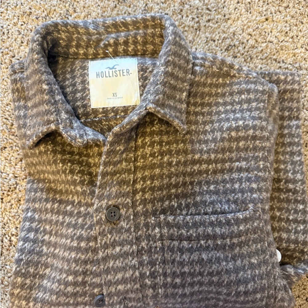Hollister Brown & Cream Houndstooth Shirt Jacket